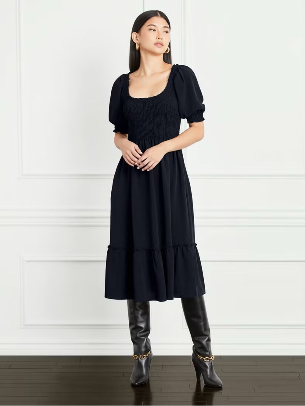 Louisa Nap Dress in Black Wrinkle-Resistant Crepe